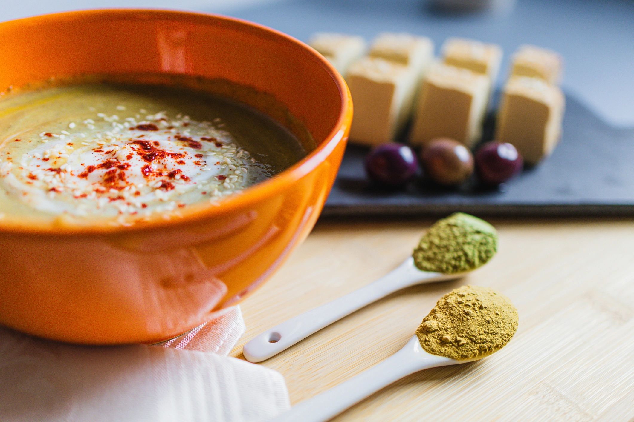 Colorful ingredients and spices arranged for cooking